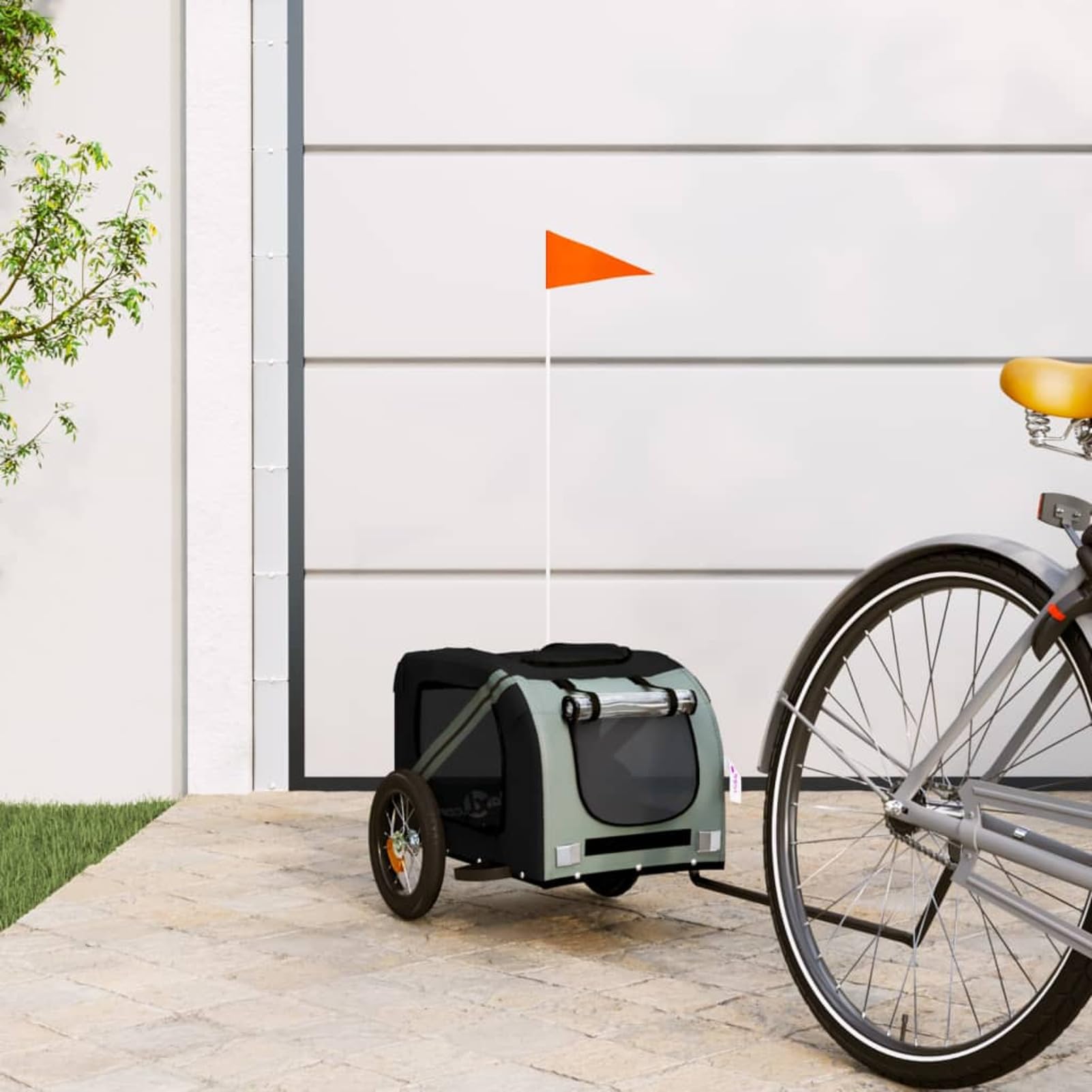 Przyczepa rowerowa dla zwierząt domowych, szaro-czarna, tkanina Oxford i żelazo, składana przyczepa rowerowa dla psa, wózek dla zwierząt domowych, do podróży, w stalowej ramie ze sprzęgłem