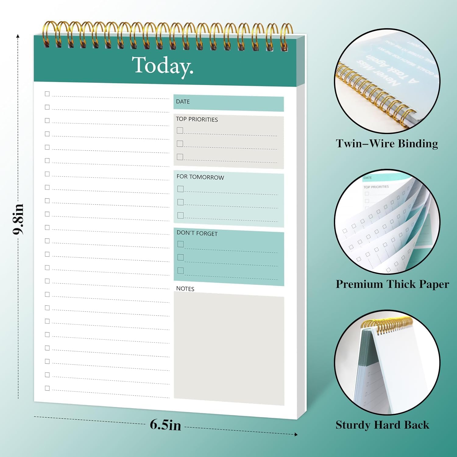 To Do List Notepad, Daily Planner Notepad Undated 52 Sheets Tear Off - Image 4