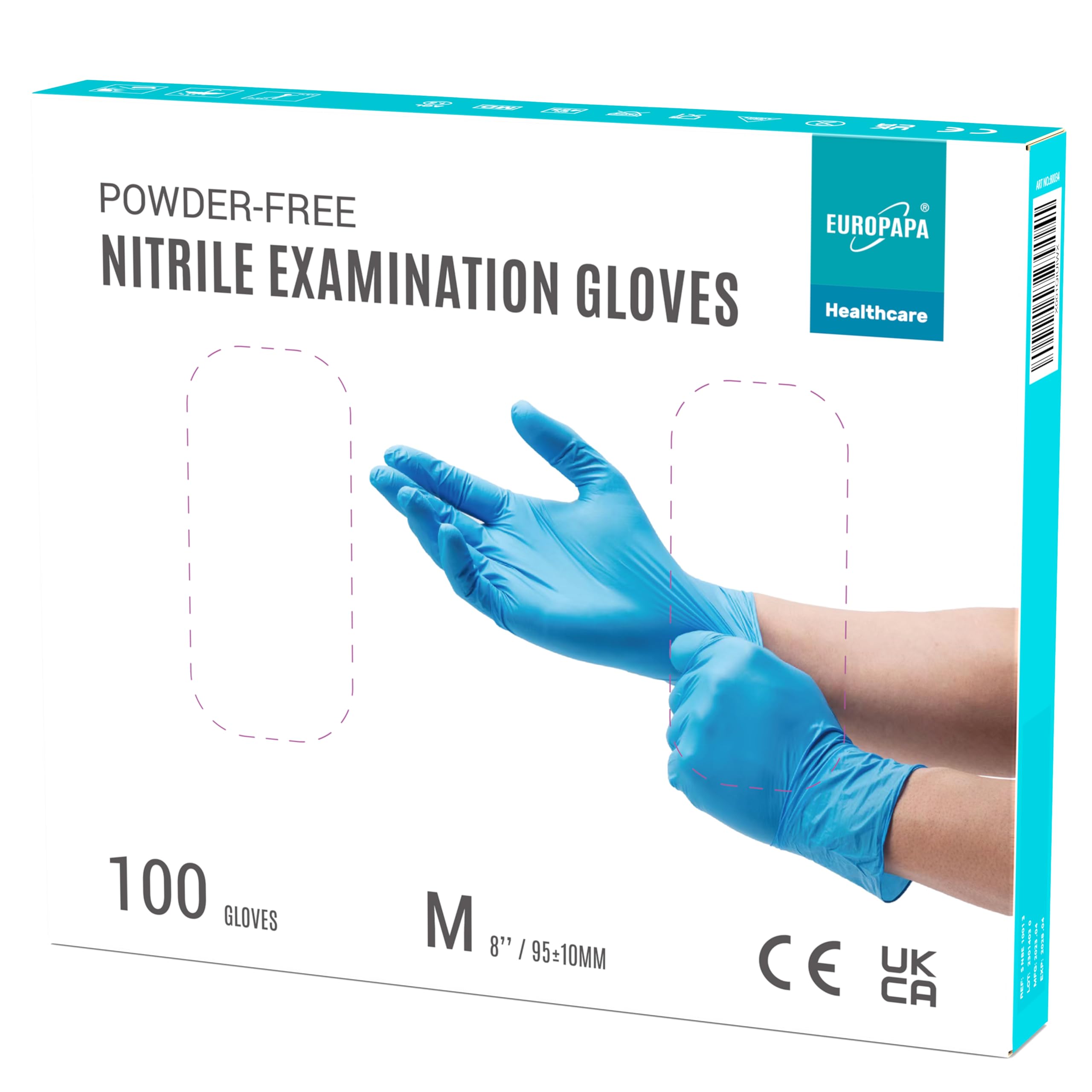 EUROPAPA® - 100 Guanti Monouso In Nitrile, Senza Lattice, Non Sterili (M, Blu)