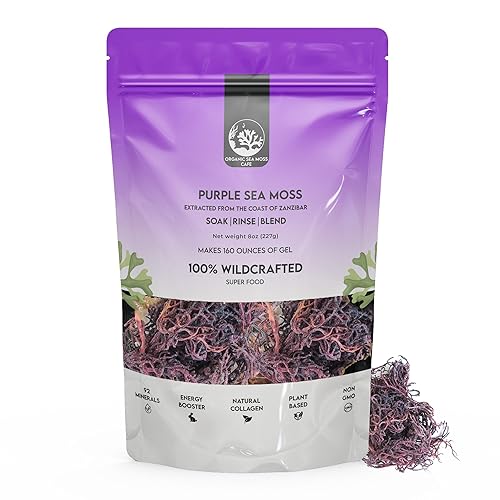 Purple Sea Moss Raw Orgánico Hace 160 onzas de gel 100% artesanal en forma silvestre Súper alimento rico en minerales sin OMG secado al sol para