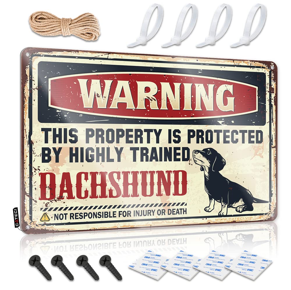 STWNVOITV Metal Home Sign Warning This Property Is Protected By A Highly Trained Dachshund Sign Cave Door Sign Door Signs For Bedroom(30X40CM)