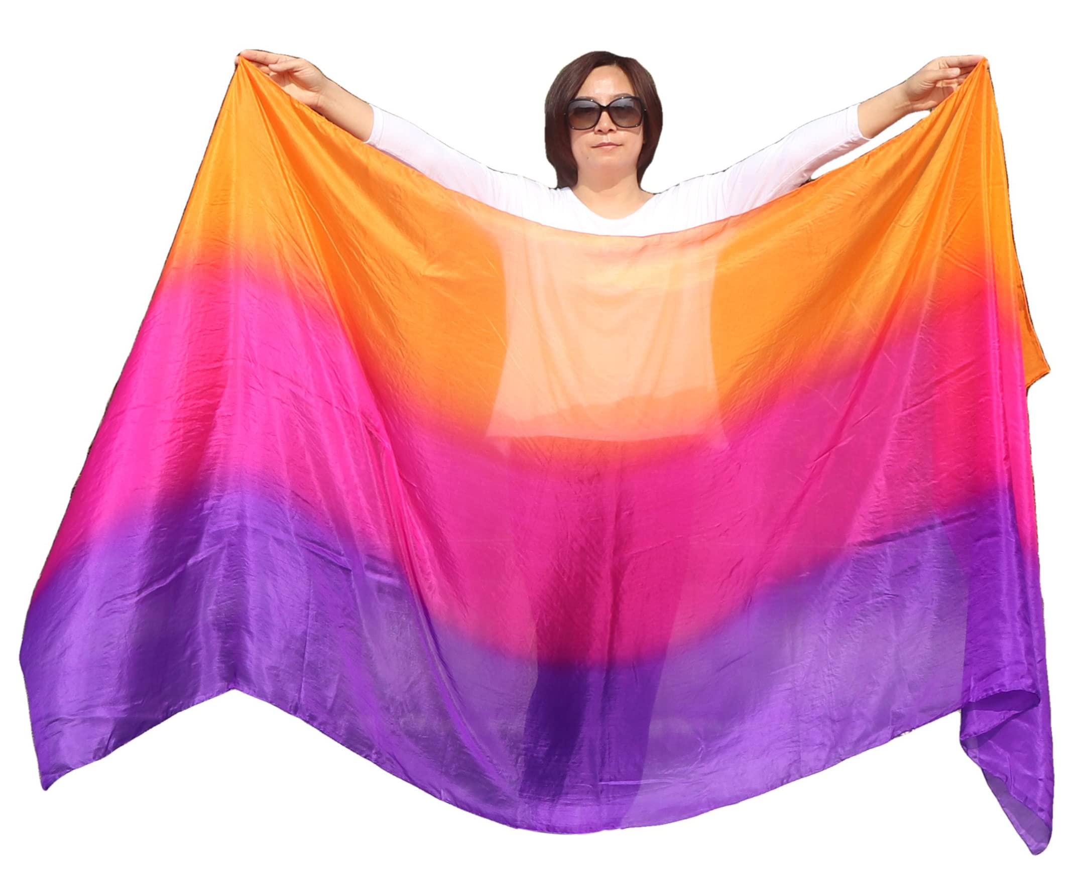Winged Sirenny 3-Tone Flowy Luxury Bellydance Silk Scarf with Hand Rolled Edges, Lightweight Liquid Oriental Dance Veil