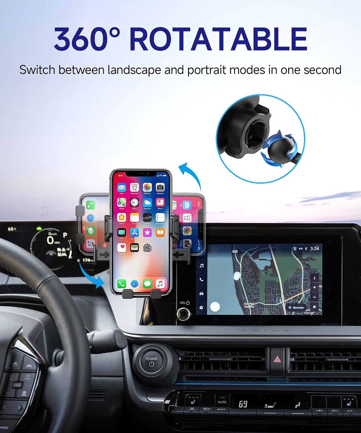 Car Phone Holder for Toyota Prius 2023 2024 2025 2026, 8 inch Screen Fixed Clip Mount, 360° Rotatable Auto Navigation Bracket, Vehicle-Specific Cell Phone Cradle