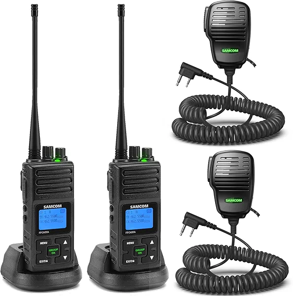 SAMCOM FPCN30A 5Watt Walkie Talkie Long Range Two Way Radio Rechargeable with Speaking Mic, SAMCOM 2-Way Radios Heavy Duty Walky Talky with Shoulder Mic, 2 Packs