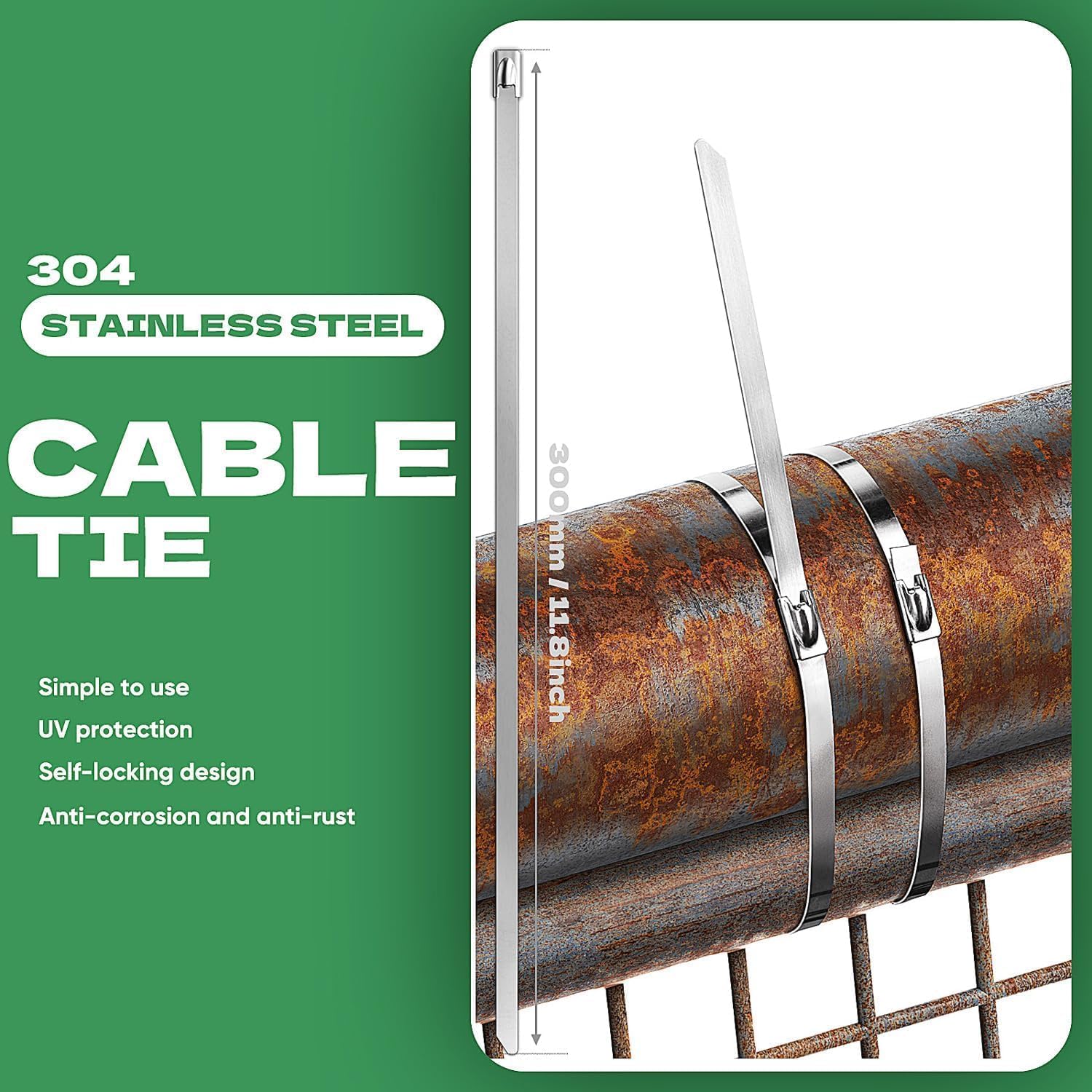 StainlessSteel Cable Tie Gun Set with 200PCS Ties - Special Tool For Fastening And Cutting Metal Cable Ties- Ideal for Chain Link Fence, Dog Fence,Outdoor Fencing, Exhaust Pipe.