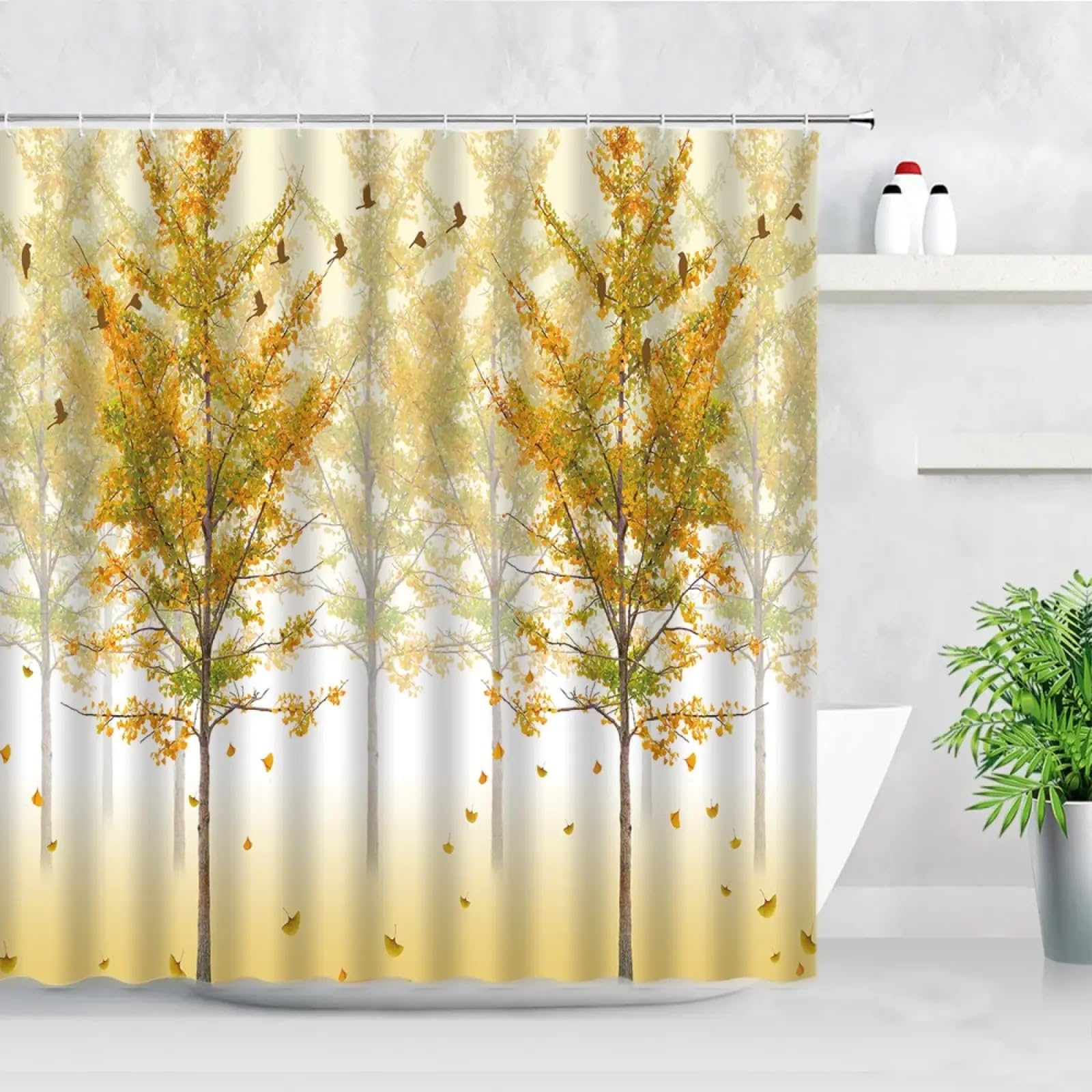 Rideaux de douche imperméables bambou et oiseaux 140x200cm pour déco moderne de salle de bain