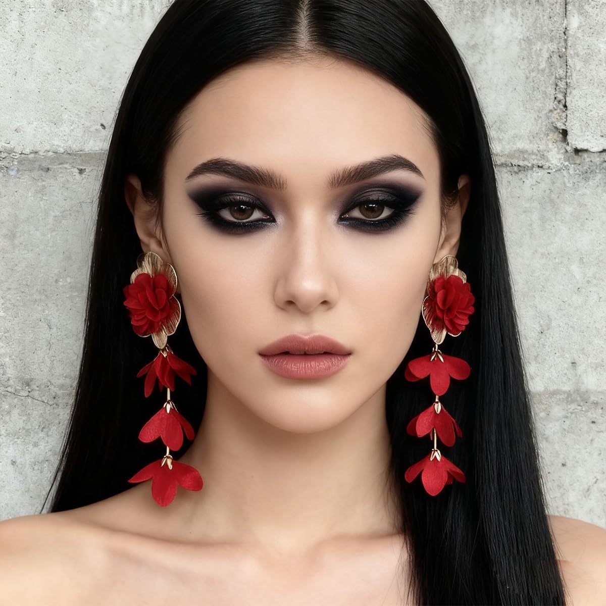 Boho Fabric Flower Earrings for Women Long Tassel Earring Fabric Floral Stud Exaggerated Drop Dangle Big Flower Earrings Y2K Boho Beach Jewelry - Image 3