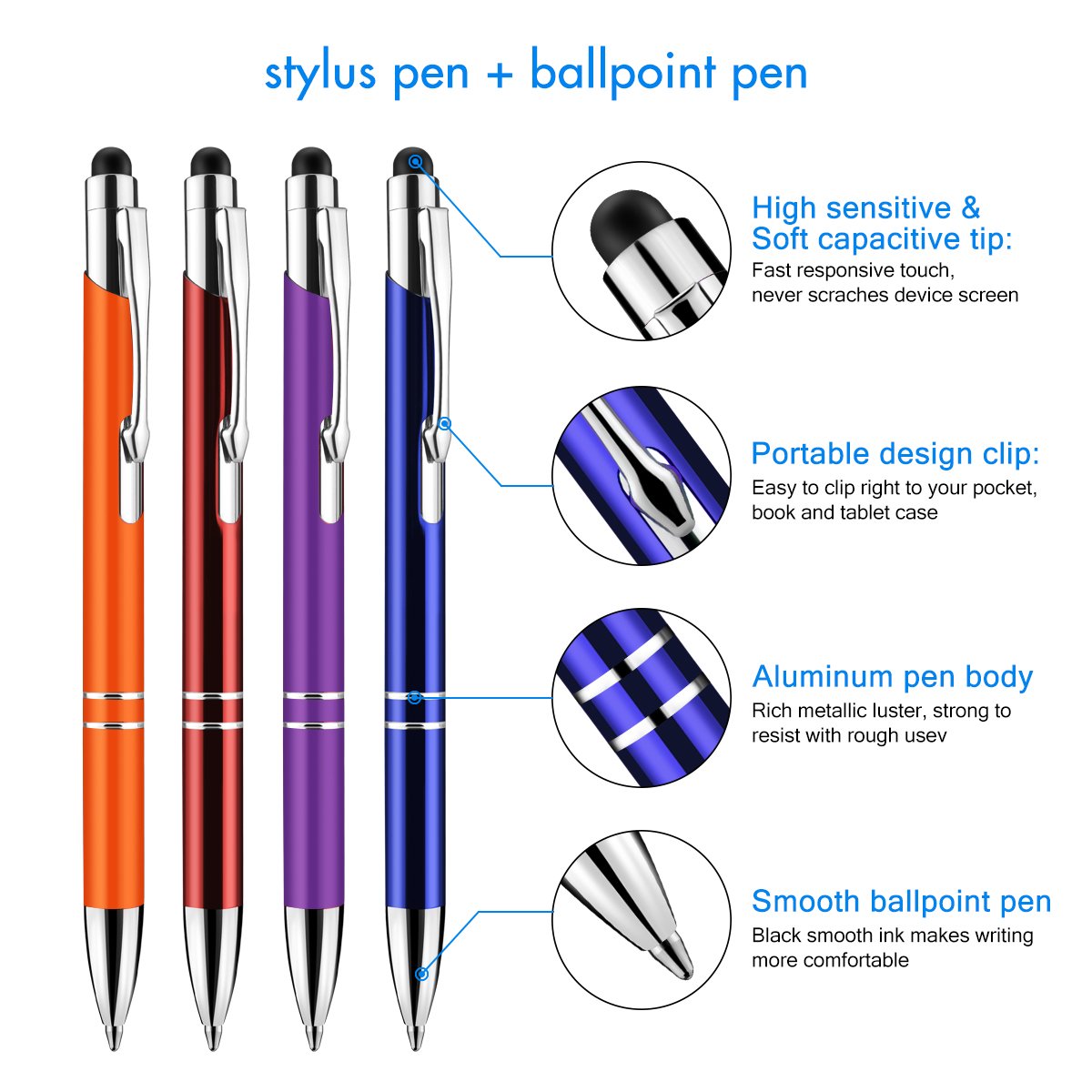 10 Penne 2-in-1: Penna A Sfera + Stilo Touch Capacitivo - Punta Gomma Morbida, Corpo Metallo, Inchiostro Nero