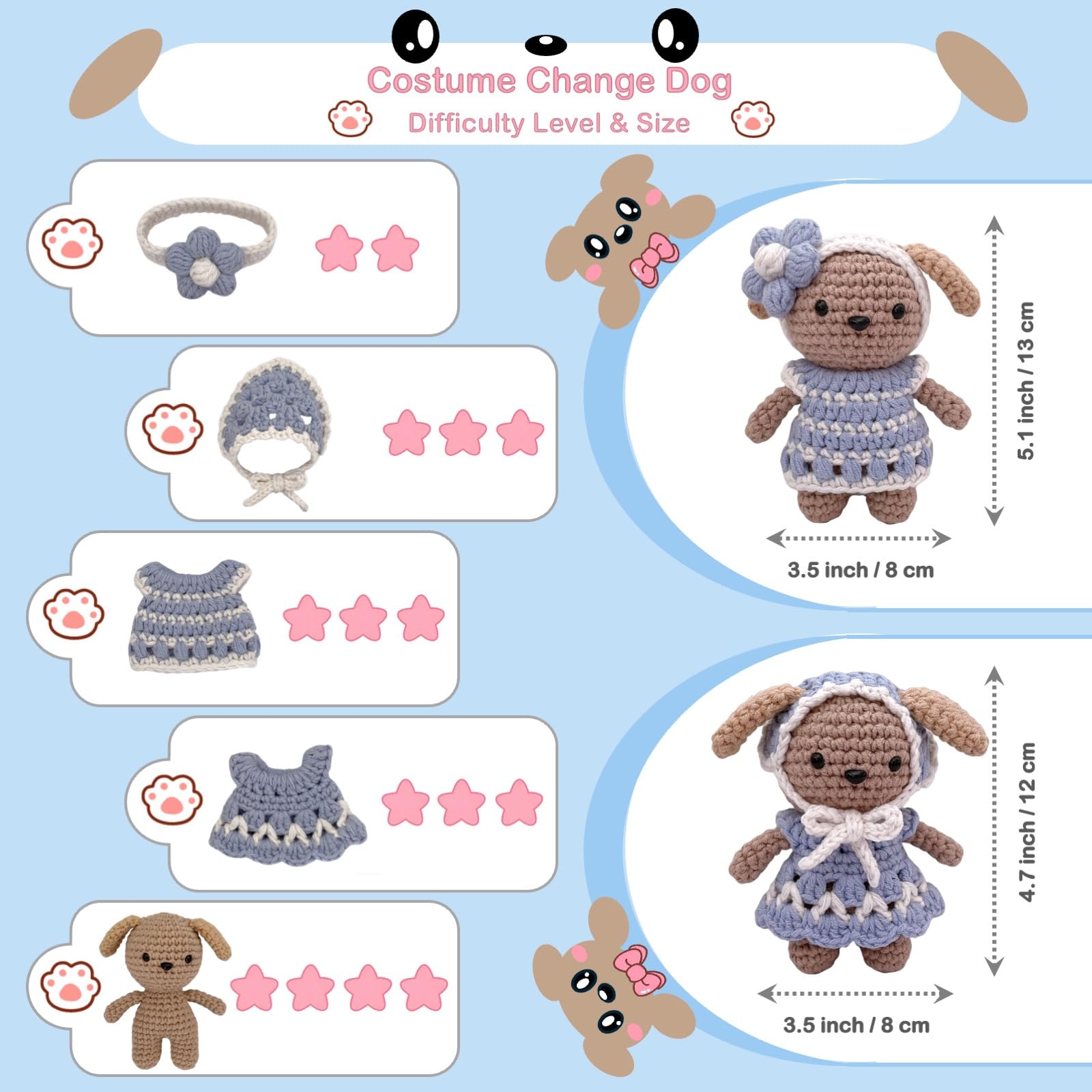 LoopMap Kit de ganchillo para principiantes, kit de bricolaje de animales amigurumis con trajes extraíbles, tutorial en video, proyecto de práctica, kit de inicio todo en uno con hilo extra, regalo
