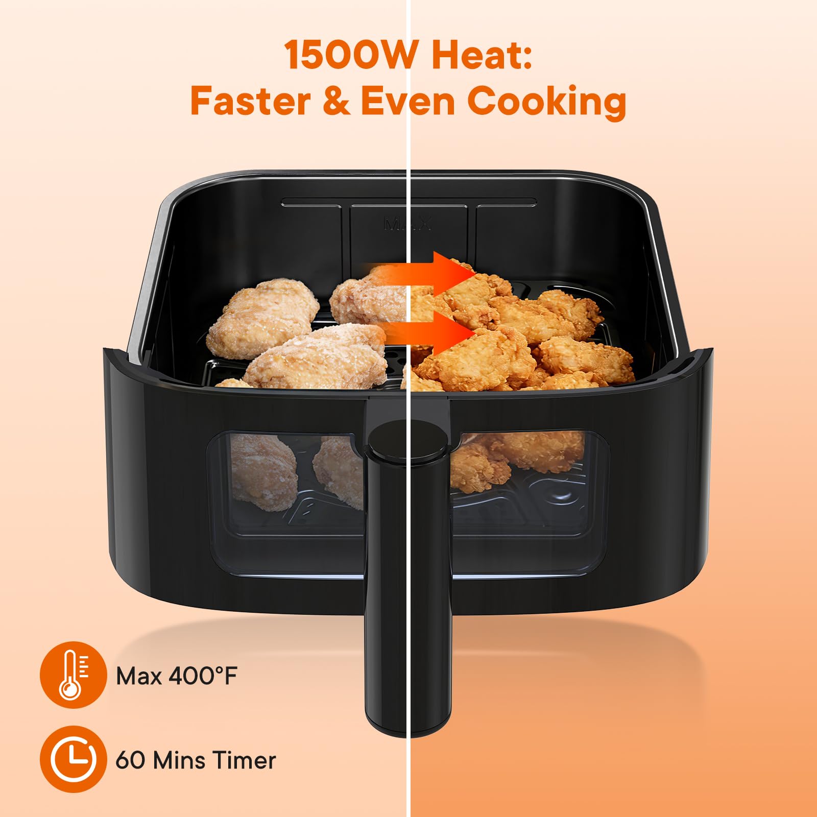OLIXIS 3QT Air Fryer, Small Air Fryer with Digital PP Touch Panel, 400℉ Max Temp, Overheat Protection and Auto Shut-off, Nonstick and Dishwasher Safe Basket for Roast, Bake, Broil, Reheat, Black view 3