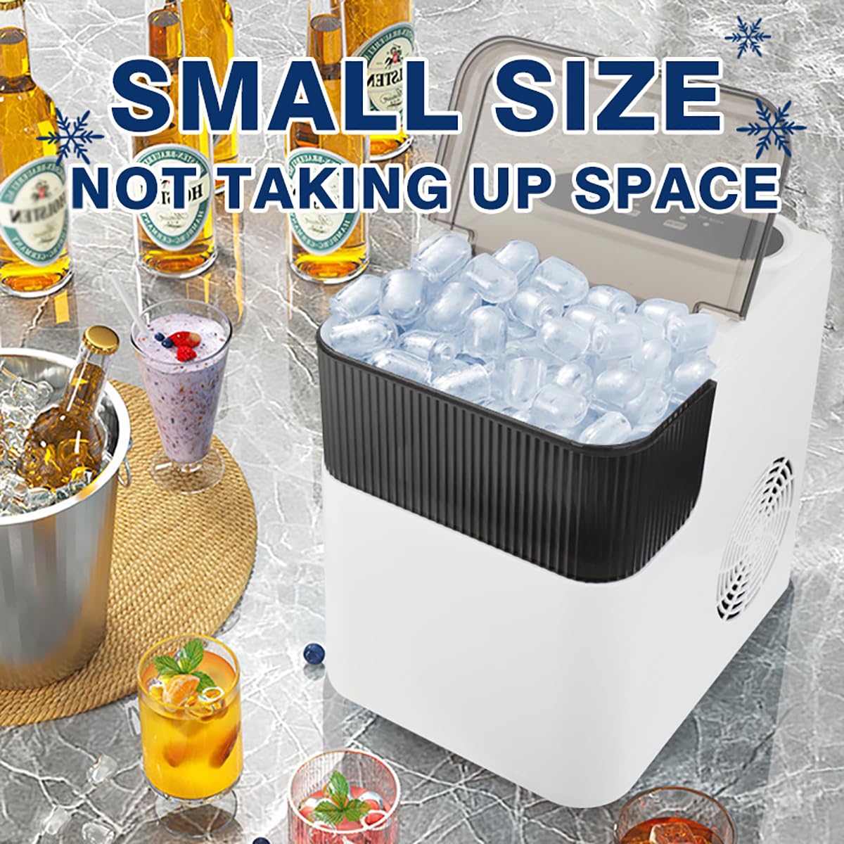 Macchina per Produttore di Ghiaccio, 1,4 Litri di cubo di Ghiaccio Portatile, 12 kg/24h, 9 cubetti di Ghiaccio Proiettile in 6 Minuti, produttori di Ghiaccio autopulibili con Cesto e Scoop White