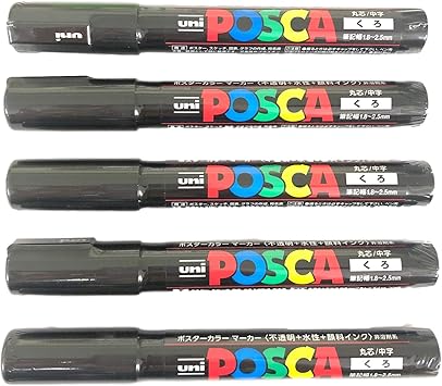 Amazon 三菱鉛筆 Uni ポスカ ポスターカラー マーカー 5本セット 極細 黒 Pc 5m 日本製 アートマーカー 文房具 オフィス用品