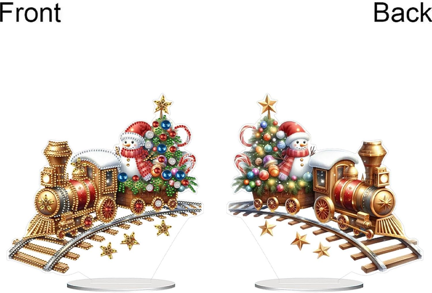 Diamond Art Painting Tabletop Ornaments,Winter Xmas Train Pattern Double-Sided Printed Single-Side Special Shaped Drill Stand Up Desktop Ornaments Kit for Home Office Desktop Decor image 2