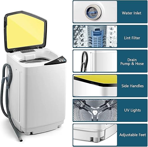 Miniatura 4 de FUTADA - Lavadora automática completa, capacidad de 7.7 libras, lavadora compacta y secadora giratoria con luz de barril incorporada, bomba de