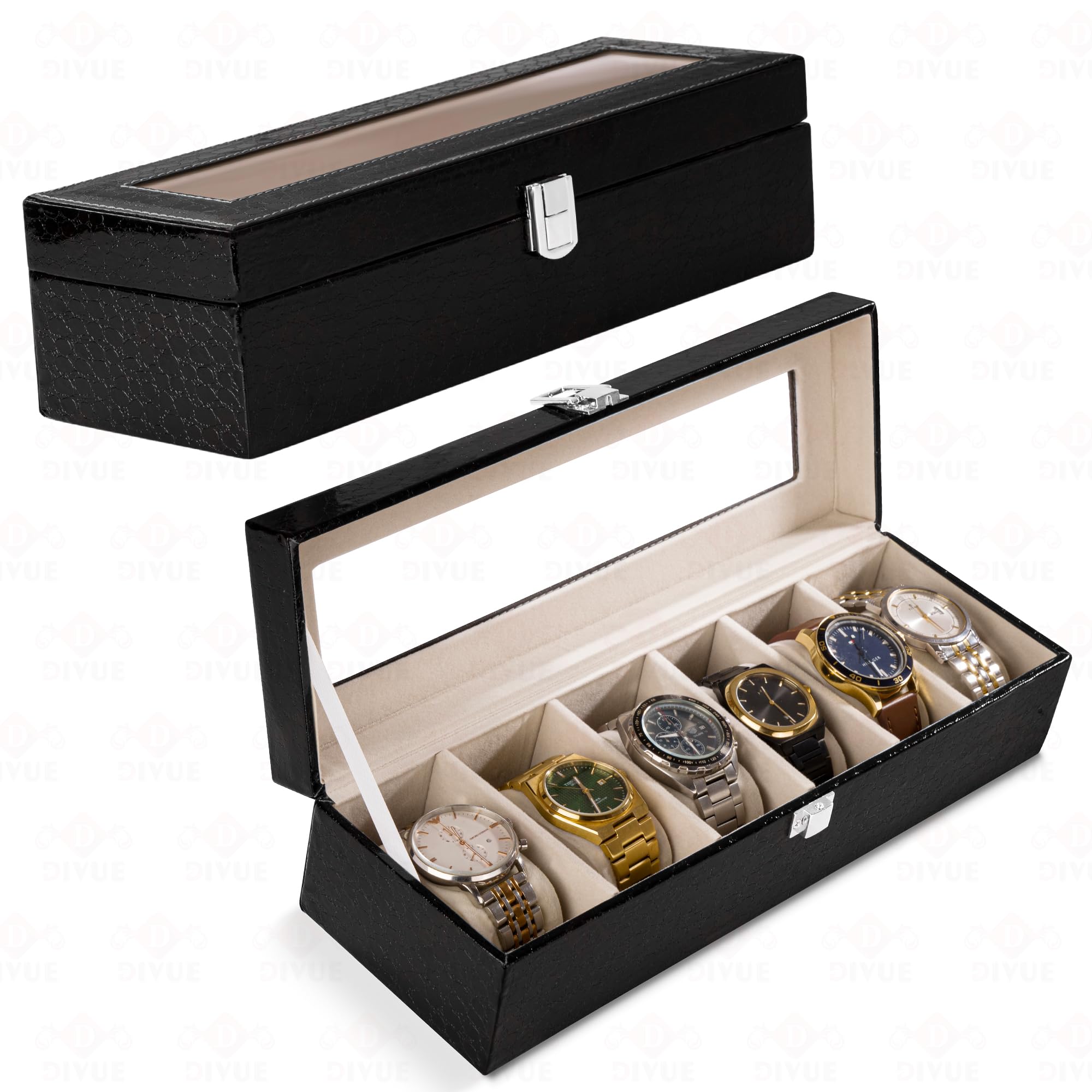 PANIXIA Watch box organizer 6 slots | Watch Holder Organizer Box Case | Watches Storage Box Holder Organizer with Transparent Window, PU Leather Lockable Watch Case with Removable Pillow(6 watch) (B0D2RK8P3Q) Amazon Price History, Amazon Price Tracker
