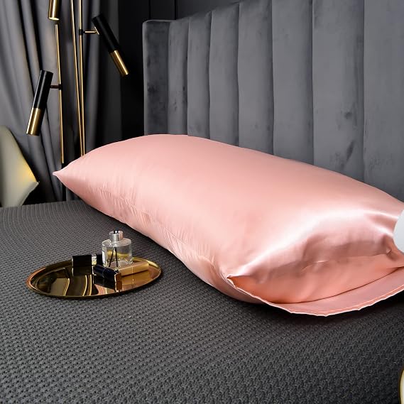 Pink Satin Body Pillow Cover Ultra Soft Lightweight Long Pillowcases for Hair and Skin Luxury Silky Body Pillow Case-Standard Size Pillowcase 1 Piece, 20 x 54 Inches