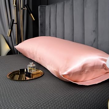 Pink Satin Body Pillow Cover Ultra Soft Lightweight Long Pillowcases for Hair and Skin Luxury Silky Body Pillow Case-Standard Size Pillowcase 1 Piece, 20 x 54 Inches