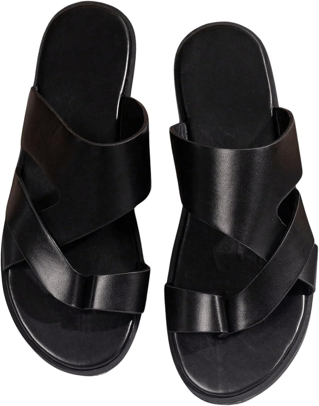 GORGLITTER Men's House Slippers Leather Slide 2025 Footwear Round Flip Flops Pu Slip on Sandals