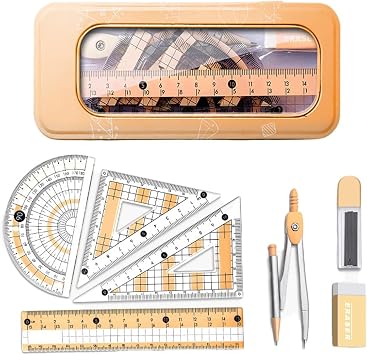 8 Pcs School Geometry Set, School Rules Set, Geometry Compass Set for Students, Geometry Math Compass for Students in Carrying Case Compass
