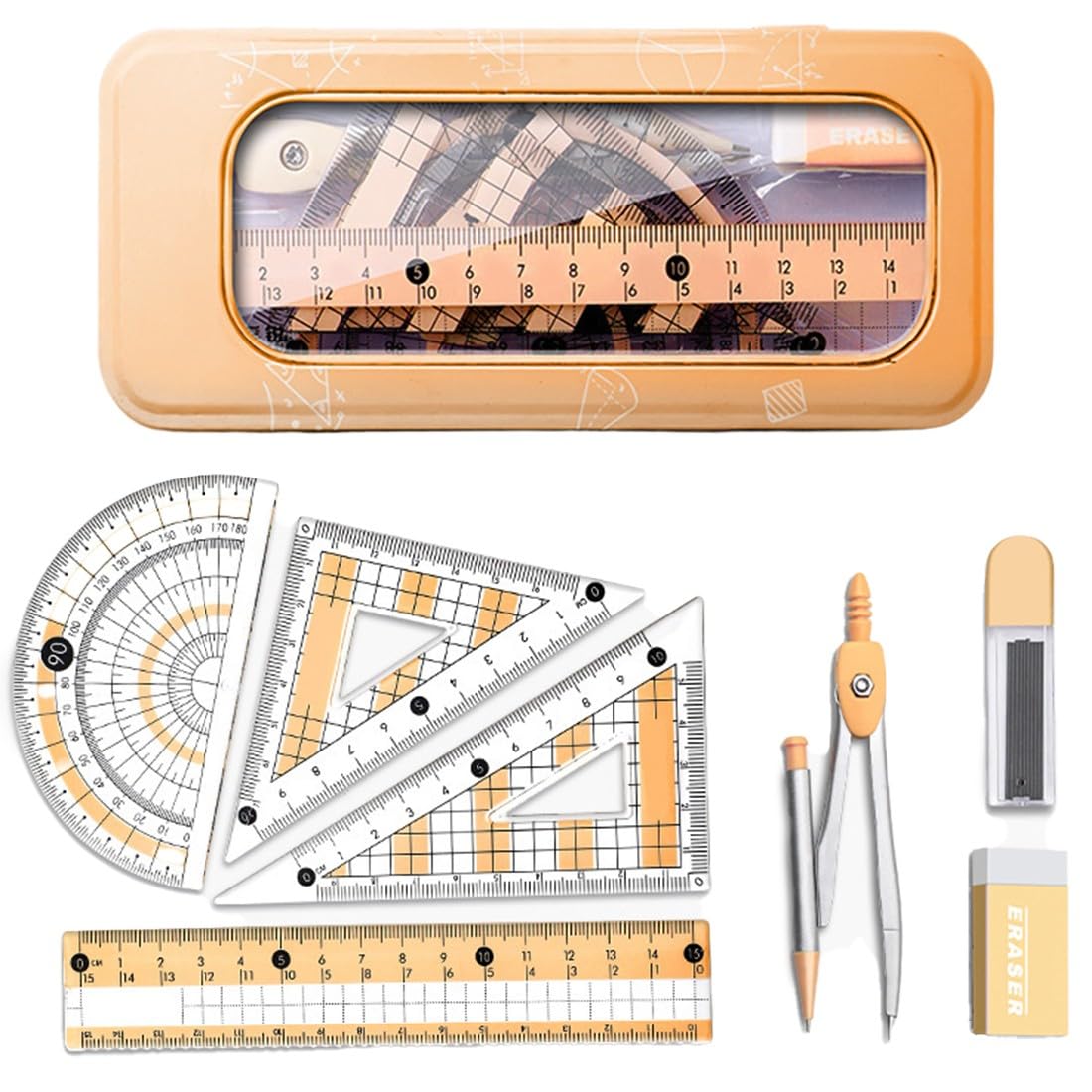 8 Piece Compass and Ruler Set Maths Set Geometry Set Protractor and Compass Set with Metal Box Drawing Compass with Rulers Math Compass Set for Precise Drawing