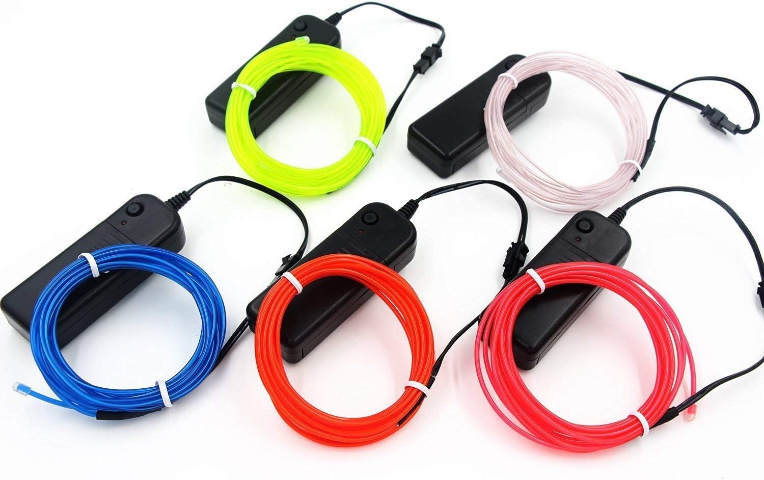 EL Wire Kit 5pcs 3m Battery Powered Rope Light (Blue, Green, Red, Yellow,Pink)