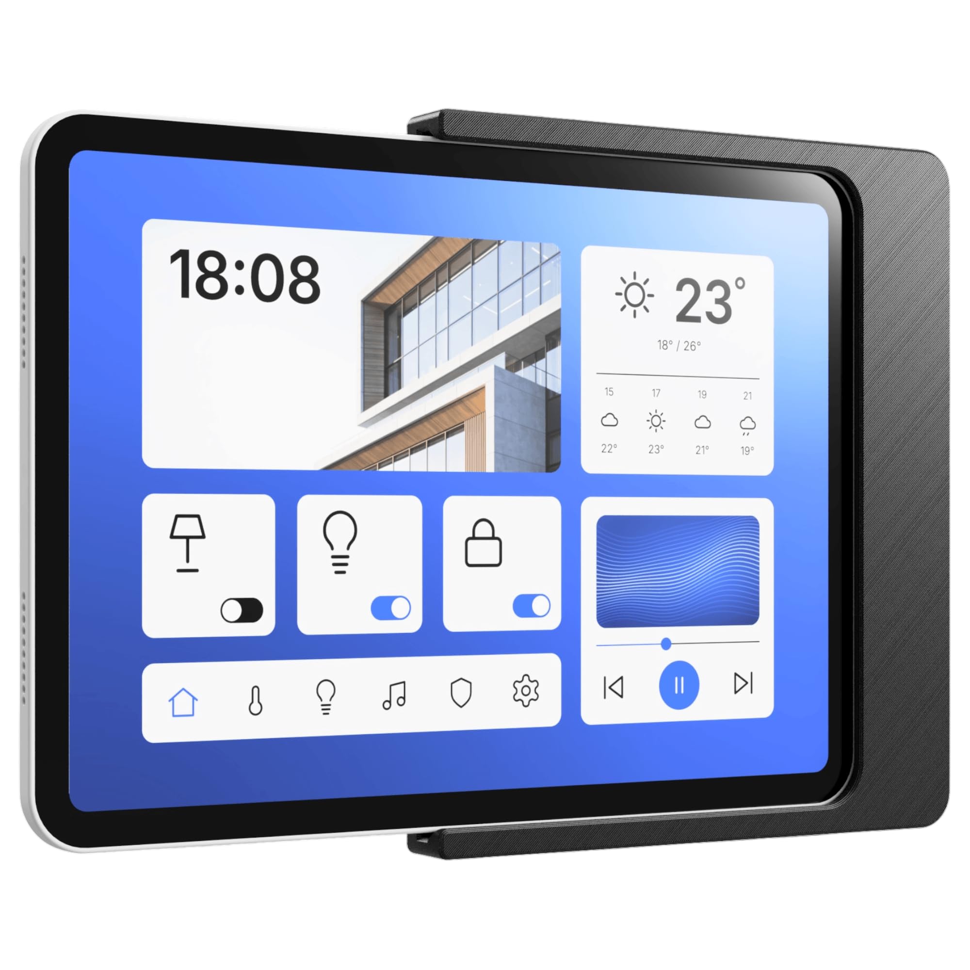 Support Mural Tablette pour Samsung Galaxy Tab A9 / A11 (8,7 Pouces) - Fixation Ultra-Plate et sur Mesure pour Écran Domotique et Tableau de Bord - Passe-Câble Intégré - Noir
