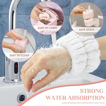 Crosize 8 Pcs Microfiber Spa Wrist Bands for Women's Washing Face, Absorbent Face Washing Wristbands, Yoga Practitioners, Fast Drying, Set of 4 Colors