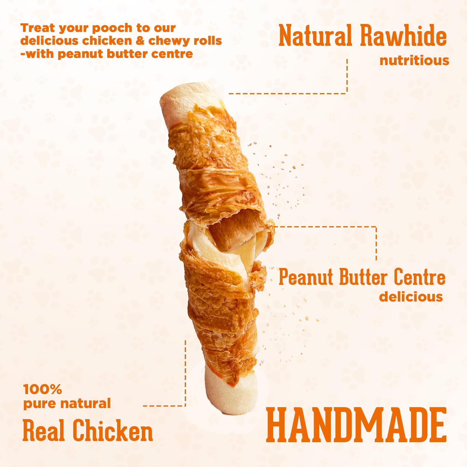 PACK'N PRIDE Peanut Butter Dog Treats, 180g Chicken Wrapped Rawhide Dog Chews Long Lasting for Medium&Large Dogs, Tasty Training Reward - Image 3