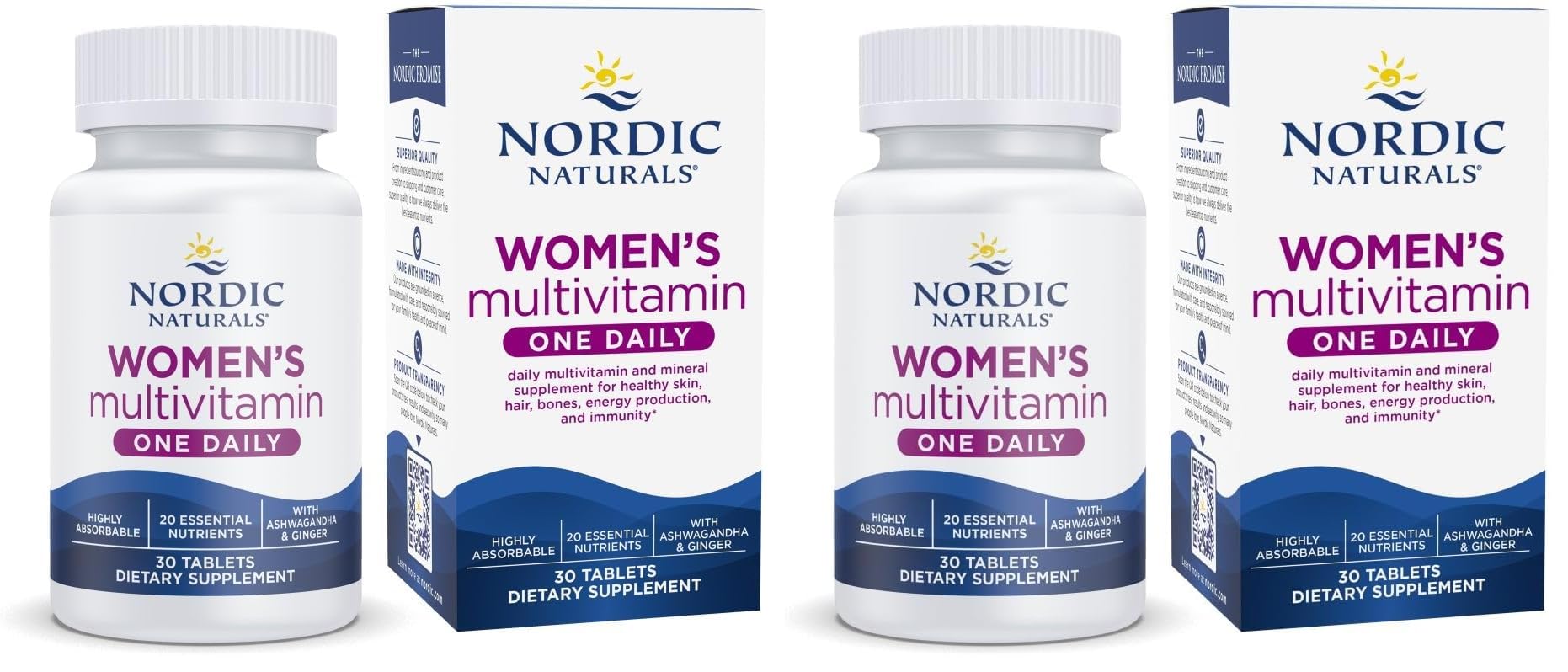 Nordic Naturals Women’s Multivitamin One Daily - Skin, Hair, Energy, & Bone Support - Immunity Supplement - 20 Essential Nutrients - 30 Tablets - 30 Servings (Pack of 2) 1 Count (Pack of 60)