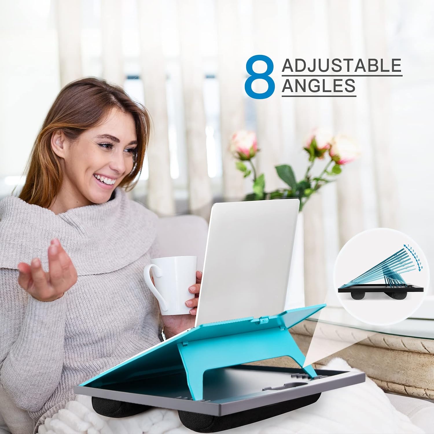 HUANUO Adjustable Lap Desk - with 8 Adjustable Angles & Dual Cushions Laptop Stand for Car Laptop Desk, Work Table, Lap Writing Board & Drawing Desk on Sofa or Bed, HNLD2TB