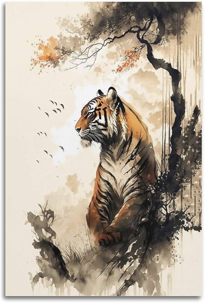 Amazon.co.jp: 水墨画虎ポスター ポスター装飾絵画キャンバス壁アート