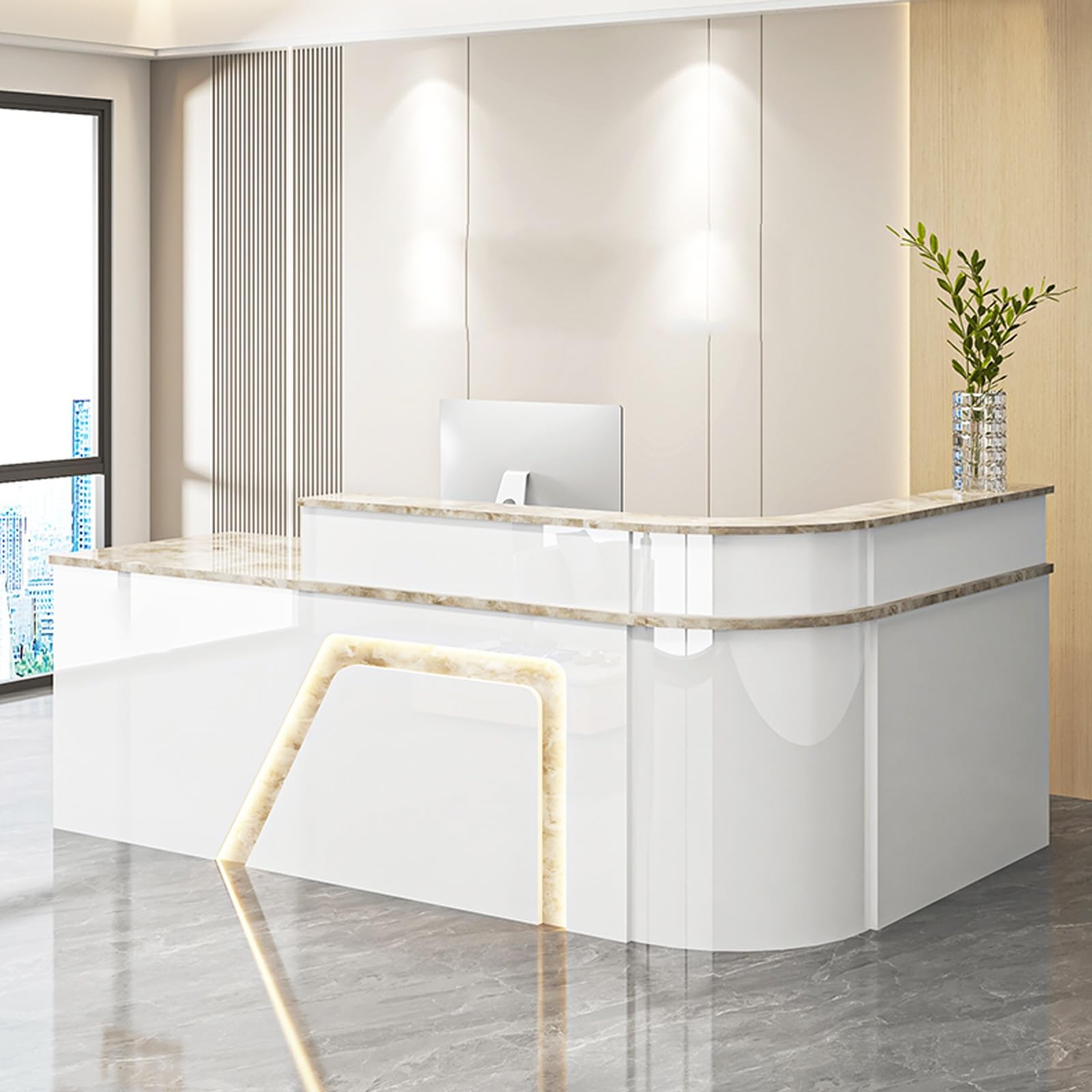Tavolo a forma di L con gestione dei cavi spaziosi cassetti da lavoro per negozio di abbigliamento registratore di cassa hotel 200x60x100cm