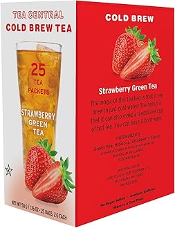 Life Plus Style Gourmet TEA CENTRAL Strawberry Iced Tea with Ceylon Green Tea Natural Refreshing Cold Brew Everyday Wellness Sweet Strawberry Iced Drink 25 Tea Bags