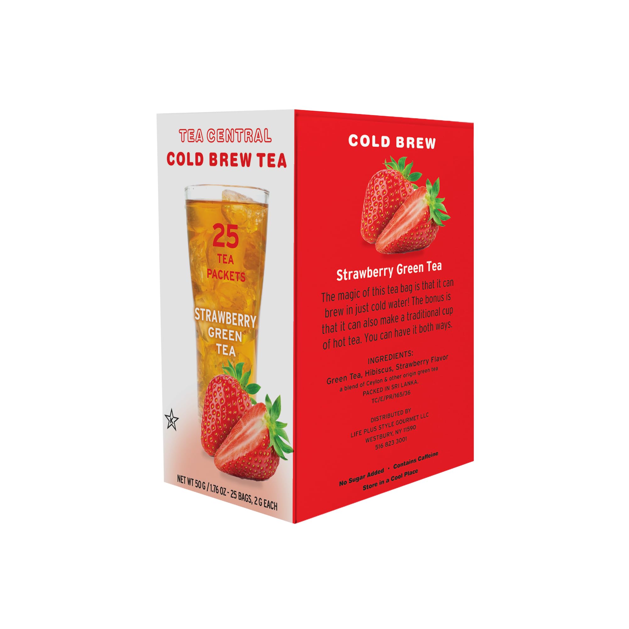 Life Plus Style Gourmet TEA CENTRAL Strawberry Iced Tea with Organic Ceylon Green Tea Natural Refreshing Cold Brew Everyday Wellness Sweet Strawberry Iced Drink 25 Tea Bags