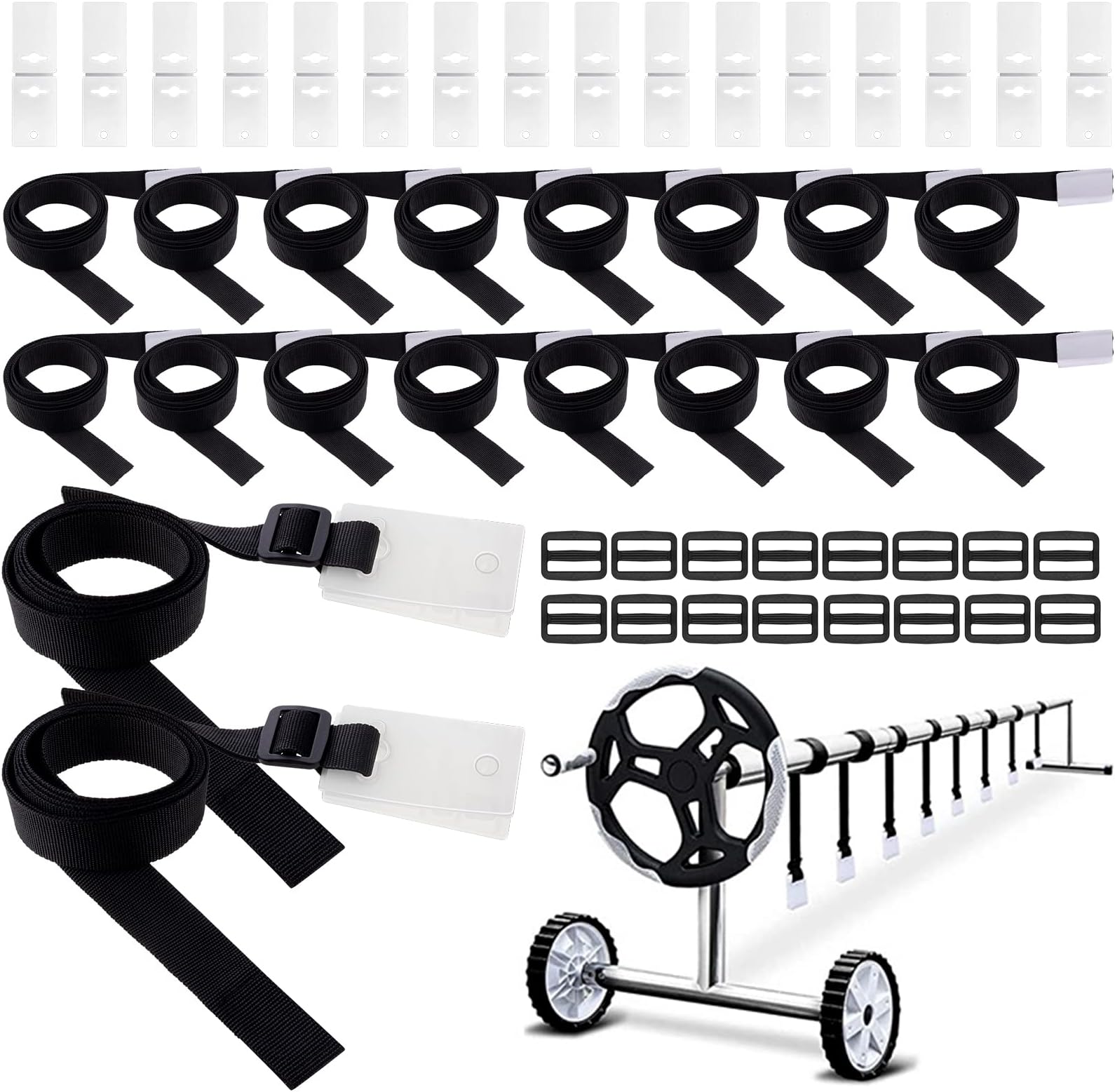 Treela 48 Pcs Pool Solar Cover Reel Attachment Straps Kit