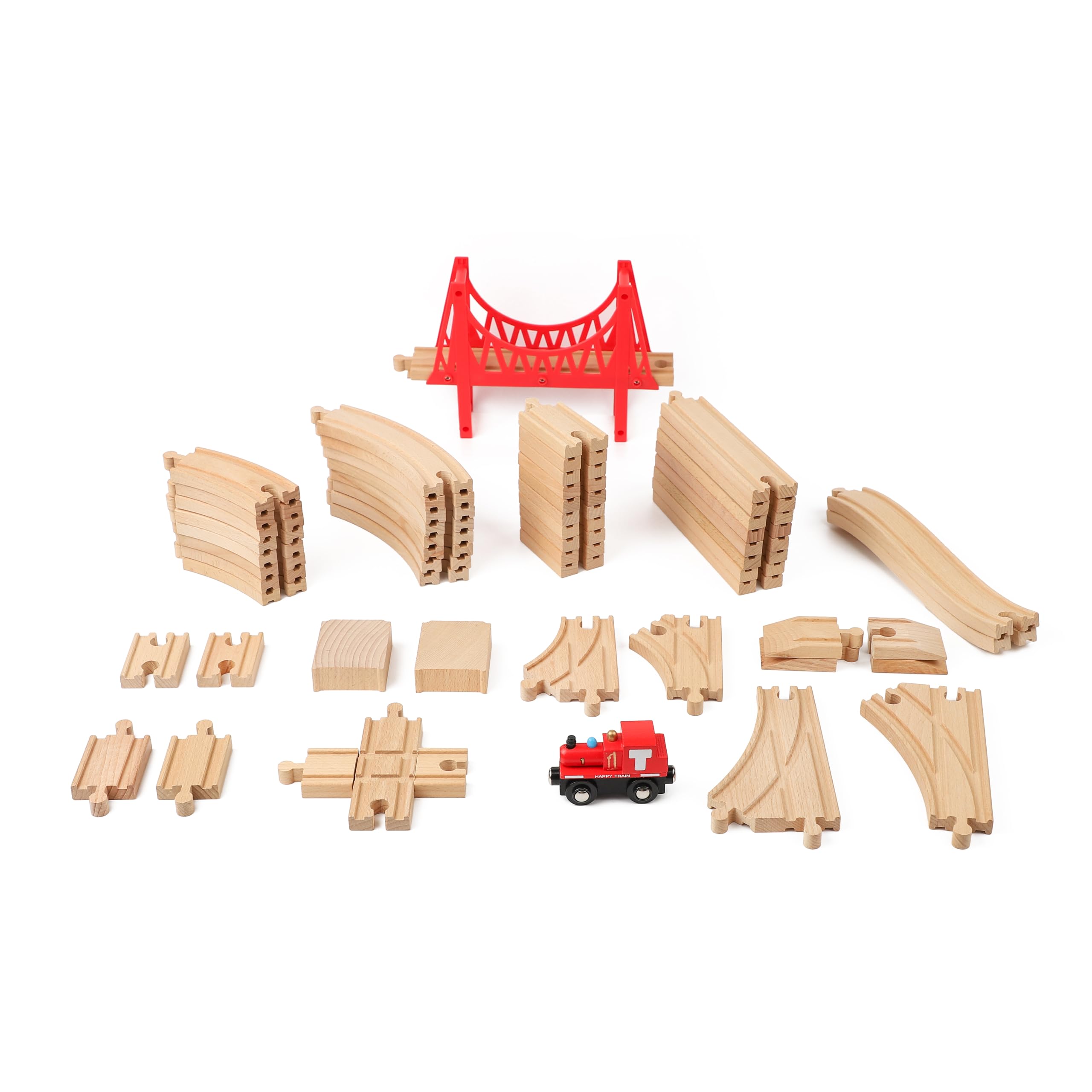 WudBudz Wooden Train Tracks 60 Piece Set, Track Expansion Accessories for Toddlers 3-5 - 100% Compatible with All Major Brands Including Thomas & Brio Wooden Railway System