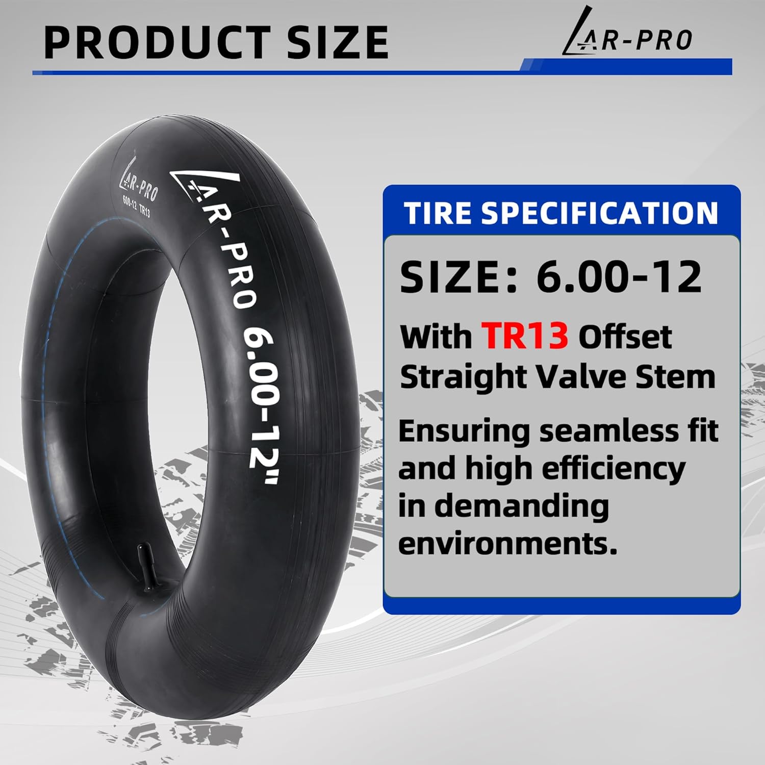 AR-PRO 6-12 (6.00-12) Heavy Duty Inner Tube with TR13 Offset Straight Valve Stem – Lawn Tractor, Trailer, Golf Cart, Utility Cart Replacement Tire Tube – 2 Pack