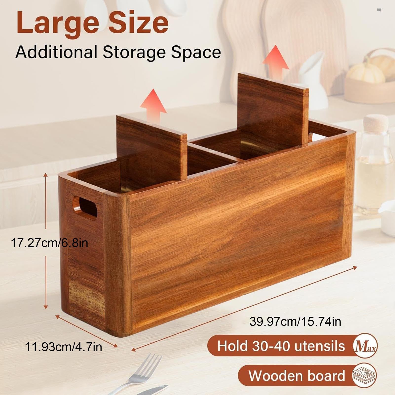 Porta Utensili da Cucina | Organizzatore Per Manici Con Fori Di Asciugatura | Supporto Per Utensili In Legno Per - Per Posate, Cucchiai, Spatole, Casa, Appartamento E Ristorante