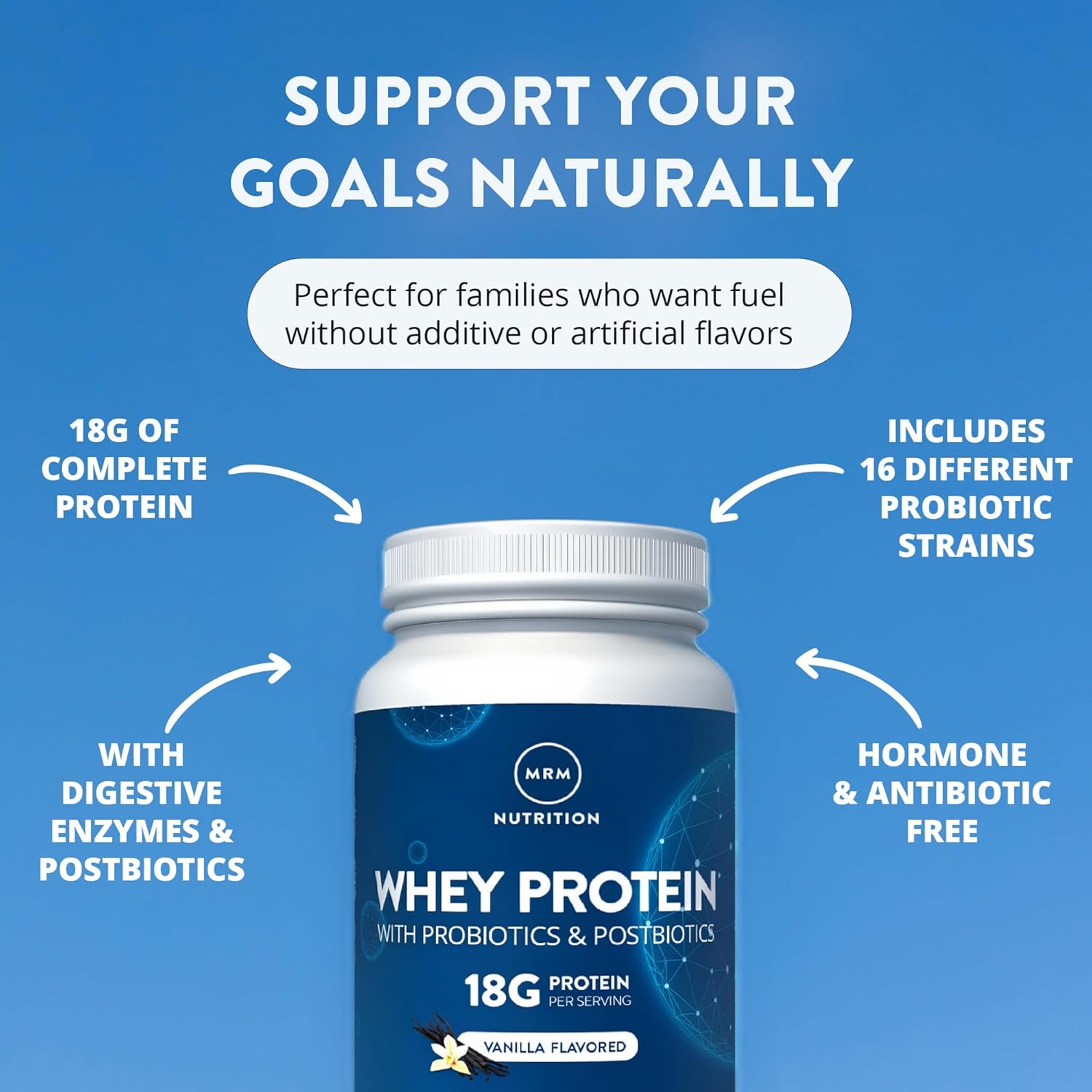 MRM Nutrition Whey Protein - Vanilla Flavored, Microfiltered Whey Protein Isolate & Concentrate, 16 Different Probiotic Strains, BCAAs, & Digestive Enzymes, Gluten Free, for Women & Men - 17 Servings image 3