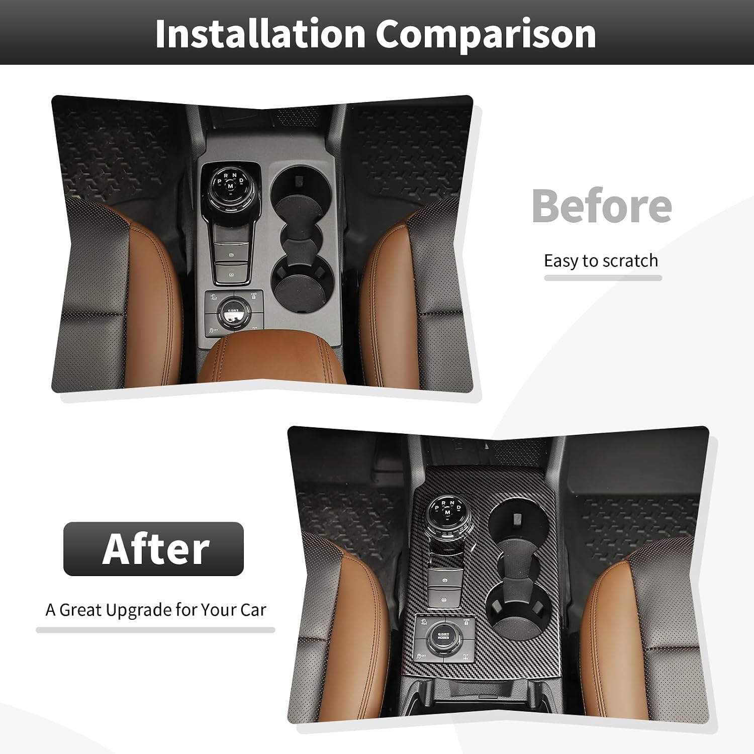 Gear Shift Panel Trim Fit for 2021 2022 2023 2024 2025 Ford Bronco Sport Center Console Cup Holder Gear Panel Cover for Bronco Sport Interior Accessories