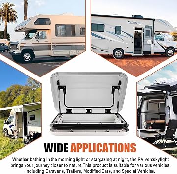 Universal Roof Hatch for Motorhome, RV Caravan Roof Window, with LED Light & Sunshade, Waterproof Ventilation Design for RV, Trailer and Camper 19.7x19.7Inch