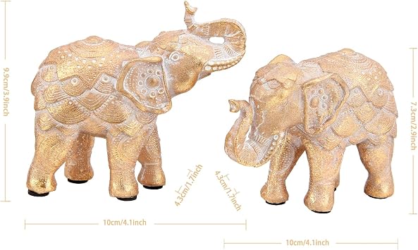 Elephant Figurine Set Of 2 Gold Ornament Home Shelf Decor Feng Shui Gift