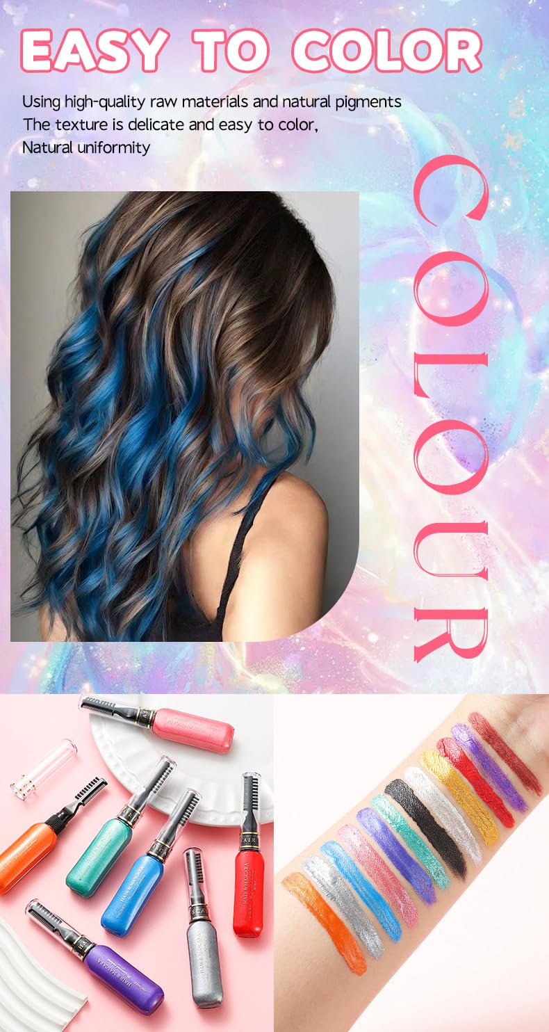 Temporary Hair Chalk Color Comb, Washable Hair Dye Wax, Hair Color Cream for Girls Kids, Hair Color Mascara， Makeup Vibrant Dye Hair Colors for Halloween, Cosplay, Christmas (Wine Red)