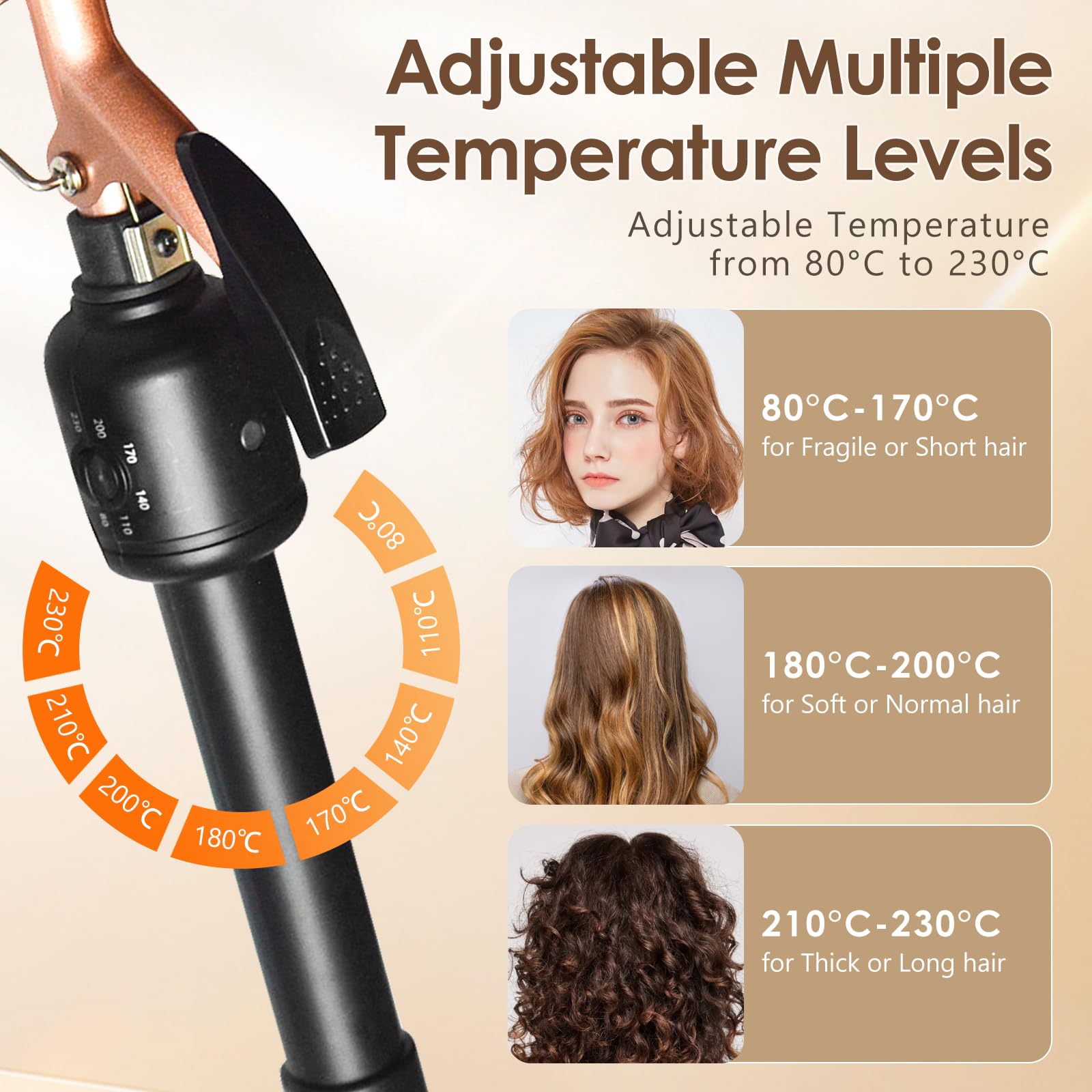 Fer à Friser Fin, Fer à Boucler Ultra-fin 9mm en Céramique avec La Température Réglable (80 ℃ -230 ℃), Petites Boucleur, Pince à Frisere, Pour Les Cheveux Courts Moyens Longs