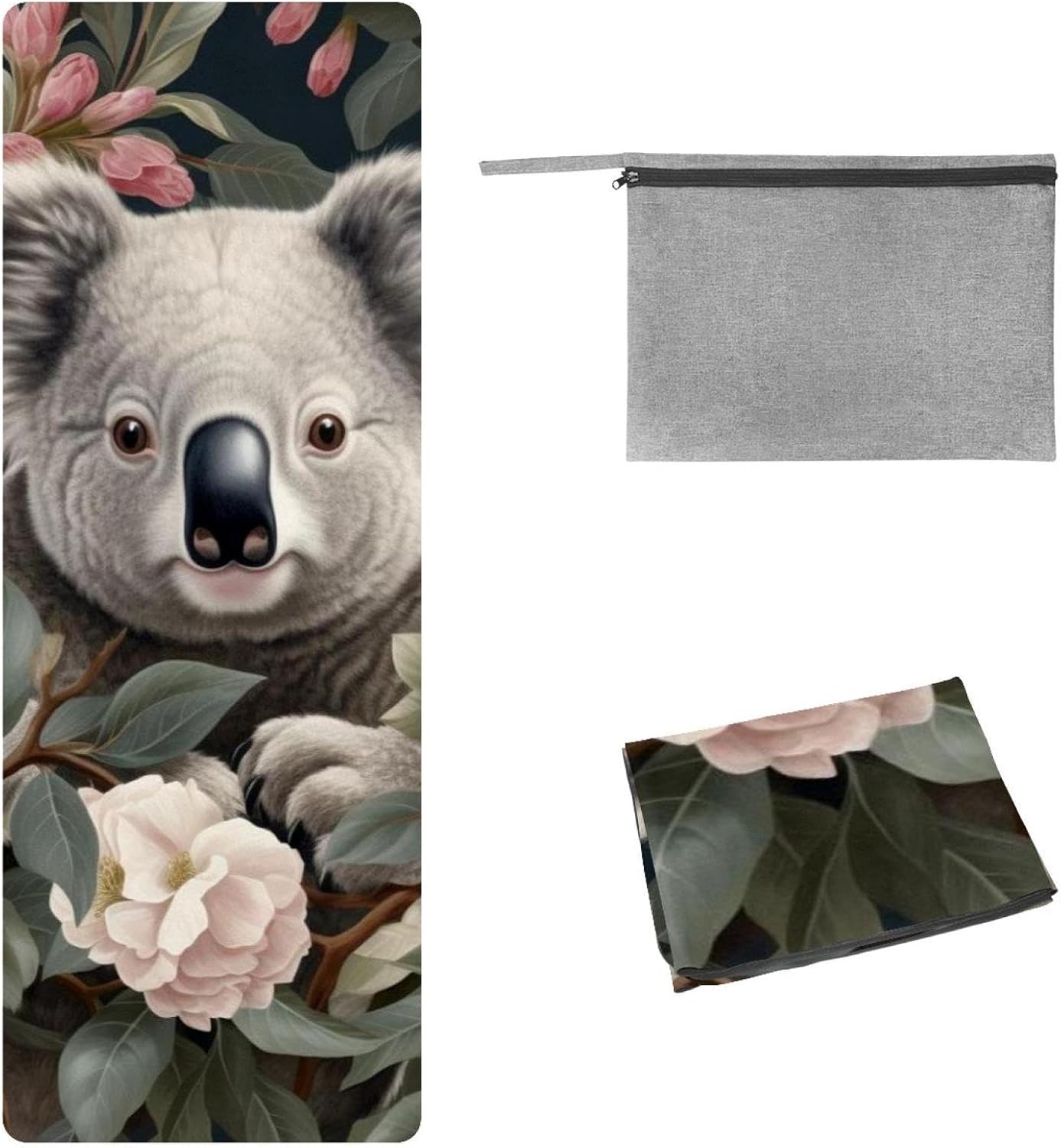 Yoga Towel, Koala Flowers Pattern Non Slip Sweat Absorbent Hot Yoga Mat Towel for Hot Yoga, Pilates and Fitness - 72.8" x 26.8"