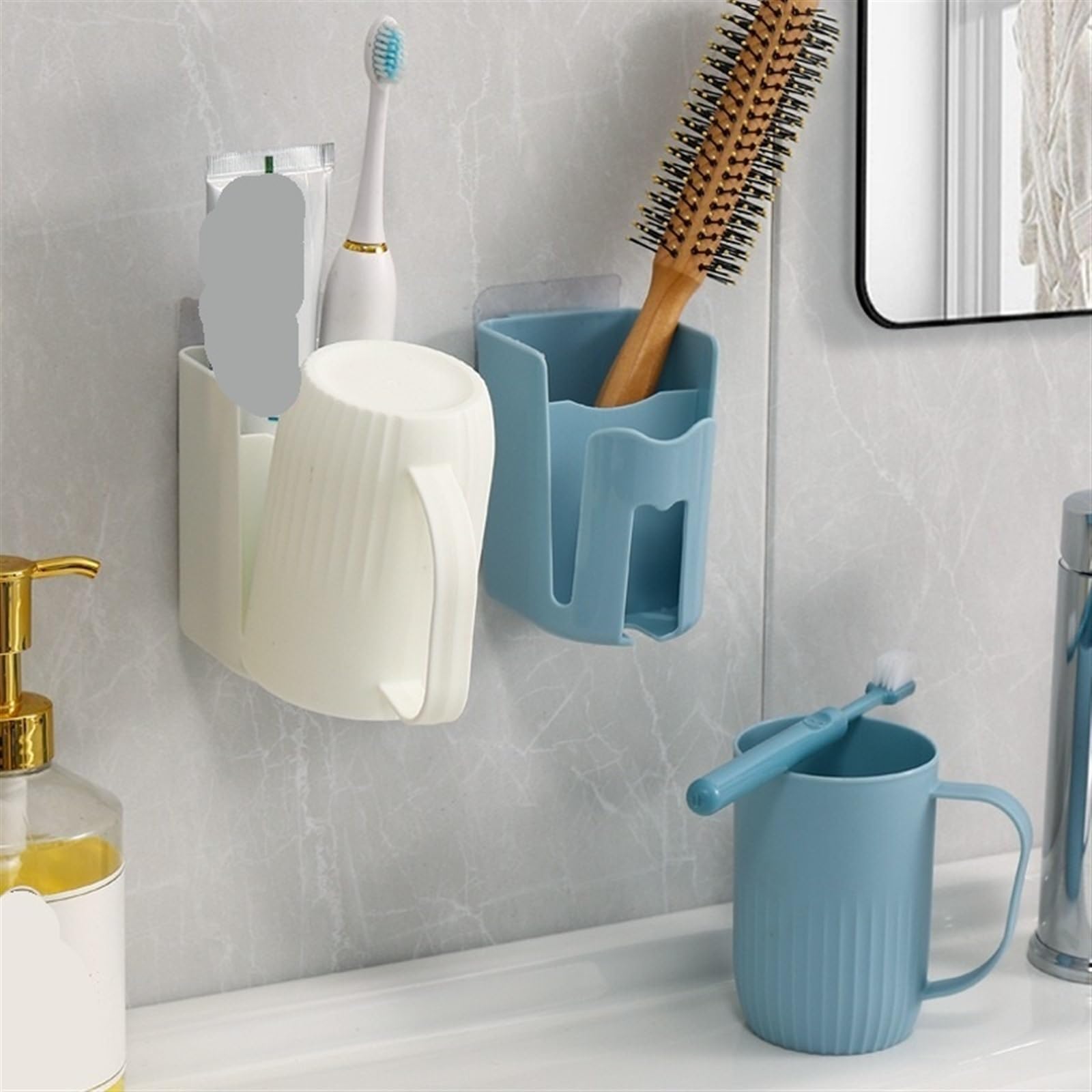 JINGYAN Etui i pokrowce na szczoteczki do zębów Toothbrush Shelf Cup Mouthwash Wall Bathroom Mounted Toiletry(White)