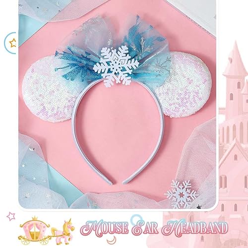 Miniatura 4 de Catery Diademas de orejas de ratón, orejas de copo de nieve, orejas de lentejuelas, lazos brillantes, diadema de orejas de ratón, banda para el pelo