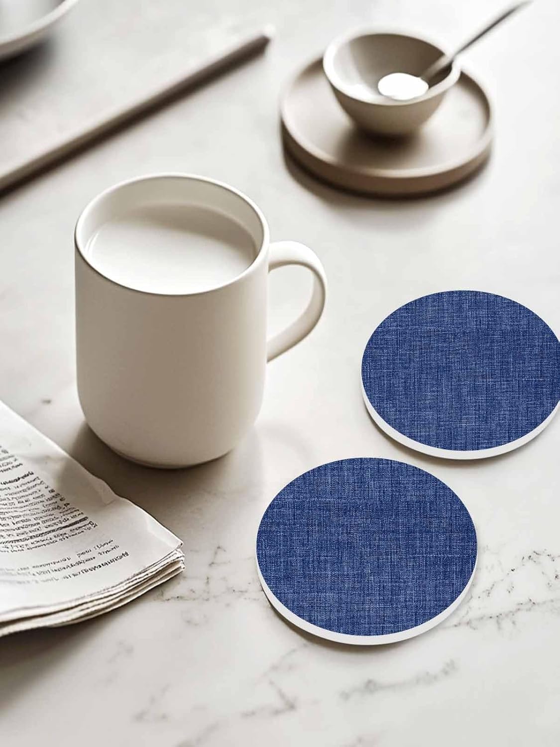 無地の珪藻土コースター（丸型） | コースターの達人 陶製コースター 円形 麻風 無地 ネイビー 吸水 8枚セット 直径10.3cm×厚さ0.6cm 速乾 杯垫 滑り止め 耐熱 装飾 お