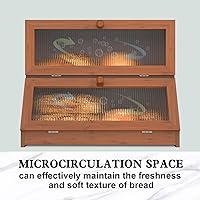 Vista 2 de Caja de pan para encimera de cocina: Recipiente grande de almacenamiento de pan de bambú de 2 niveles, marrón