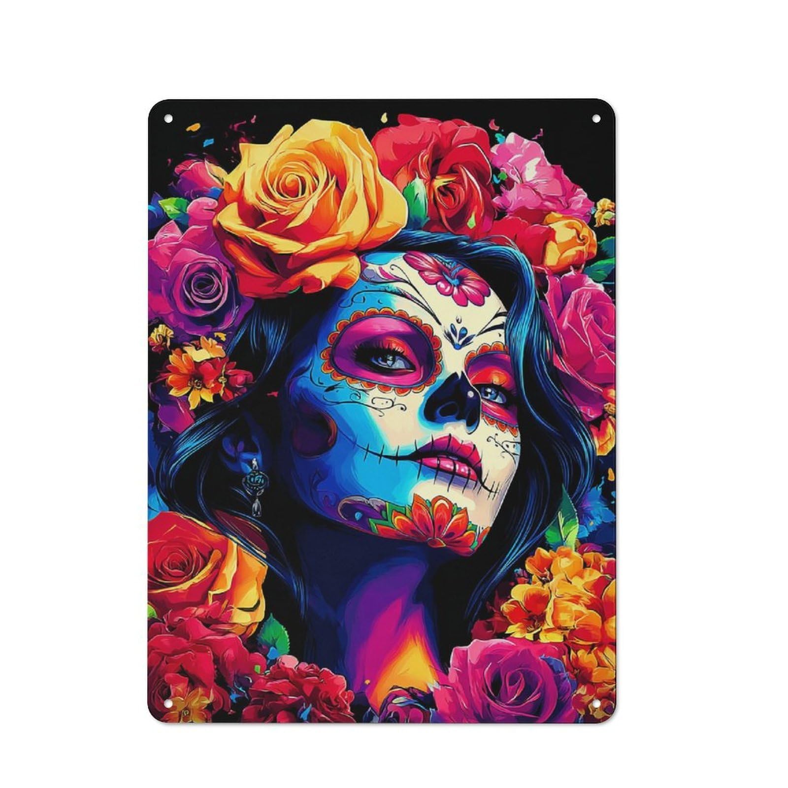 Junmoney Day Of The Dead Celebration -9 Modern Retro Metal Wall Decor 40X30cm, Metal Wall Sign For Loft, Studio, Office Or Creative Room